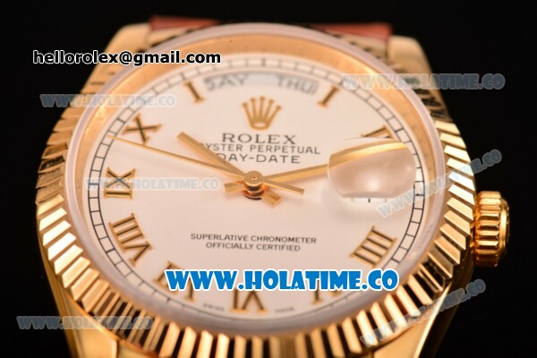 Rolex Day-Date Asia 2813/Swiss ETA 2836/Clone Rolex 3135 Automatic Yellow Gold Case with Roman Numeral Markers and White Dial (BP) - Click Image to Close